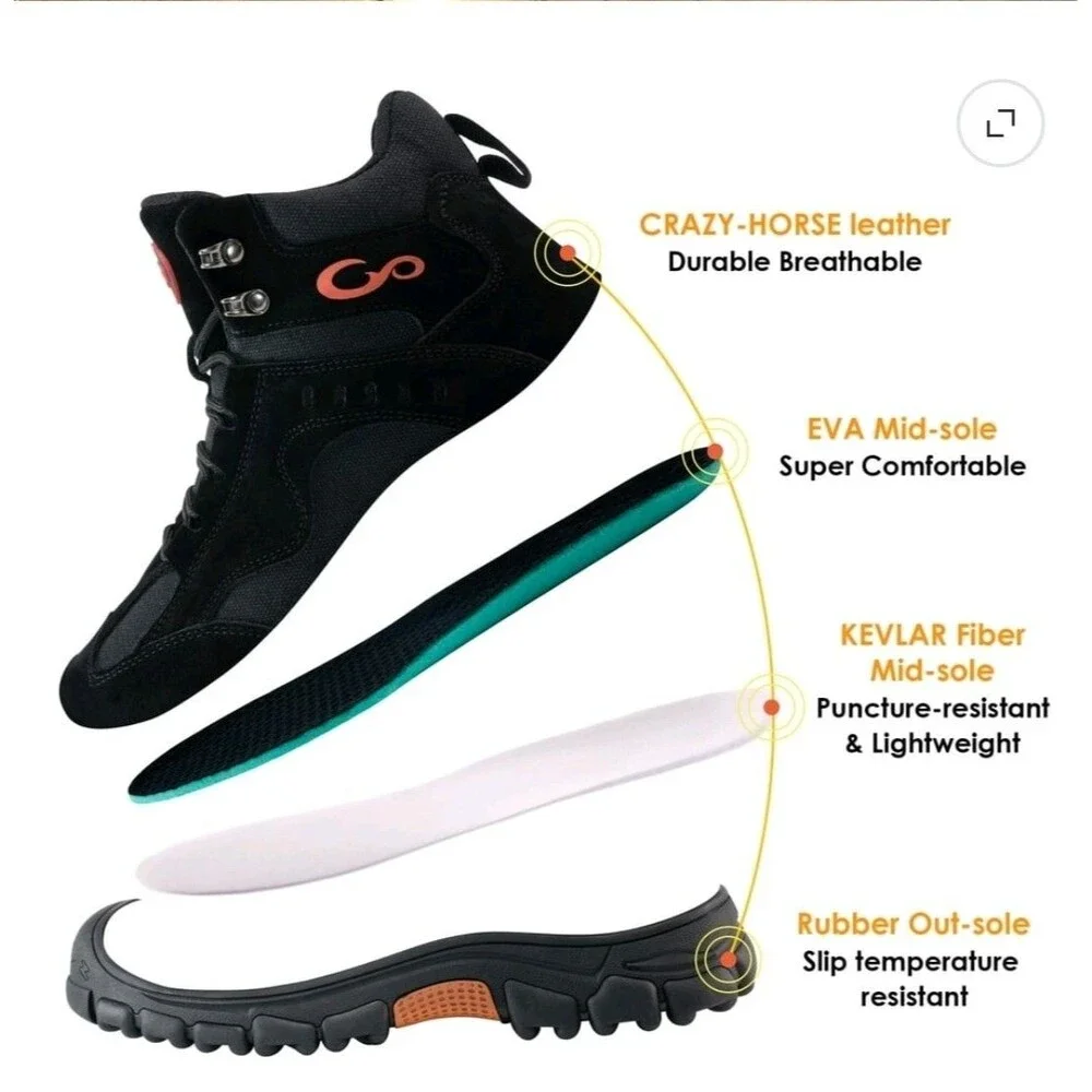Ecetana Steel Toe Work Boots for Men Safety Industrial Construction Shoes